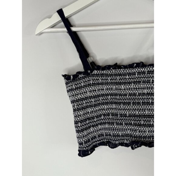 Forever 21 Top Womens Small Crop Tank Tube Blue White Casual Summer Tee Smocked - Picture 2 of 12